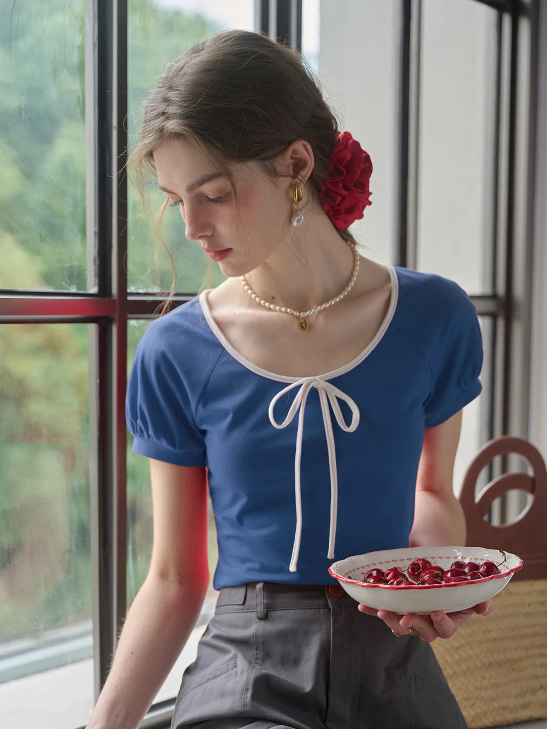 Durable Stitching ??Final Sale??Ayra Round Neck Tie-Dye Short Sleeve Knit T-Shirt With Shoulder Insert - Pink