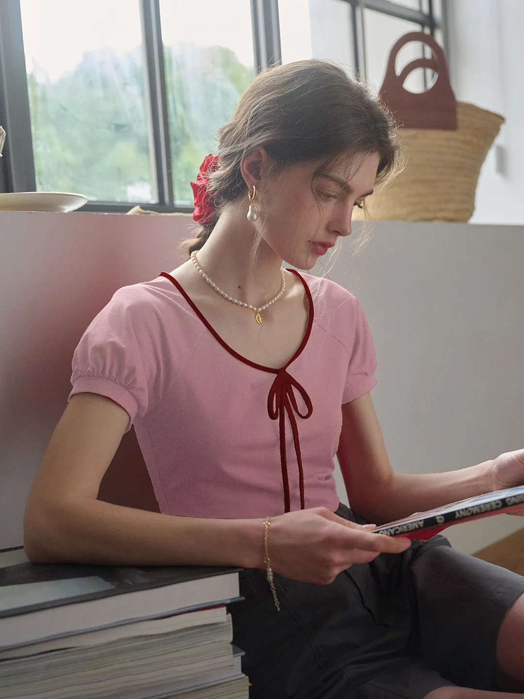 AdjustableHem Easycare ??Final Sale??Ayra Round Neck Tie-Dye Short Sleeve Knit T-Shirt With Shoulder Insert - Pink